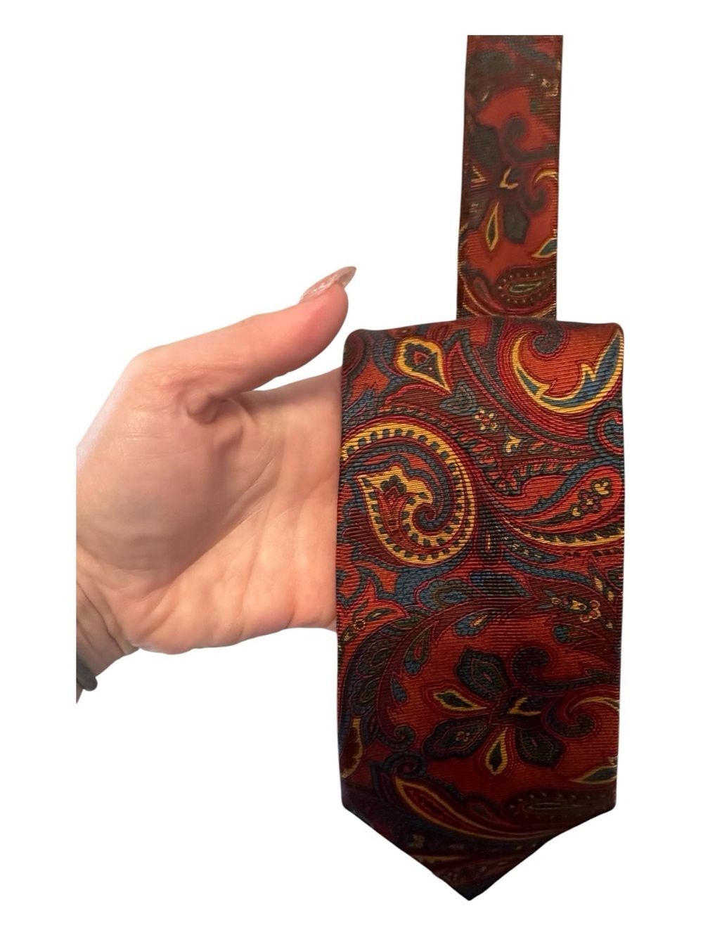Vintage Royal Classic Orange & Red Paisley Tie with Gold and Blue Accents